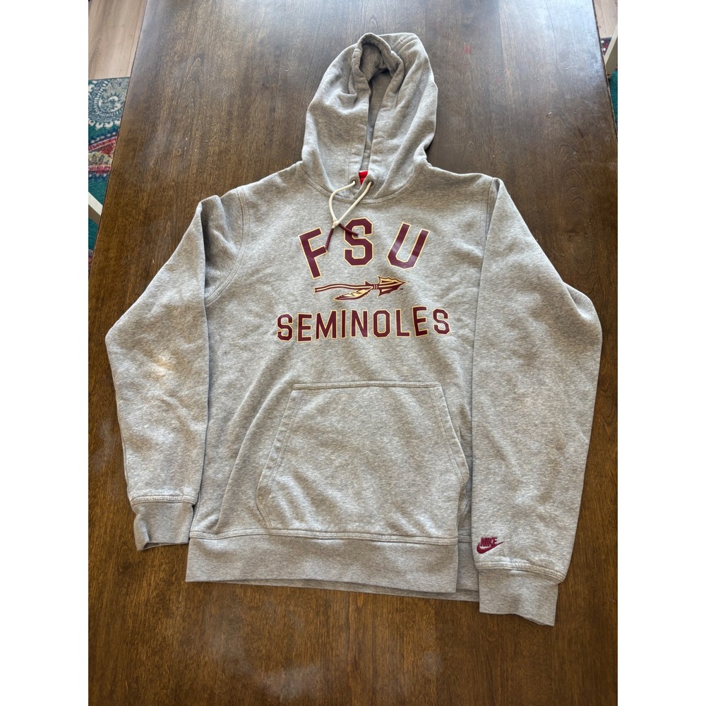 Nike FSU Seminoles Hoodie Mens Large Grey Florida State University Sweatshirt